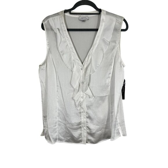 Tahari Tops - Tahari Ruffle Top XL White Ribbed Neutral Workwear Feminine Classic Chic Preppy
